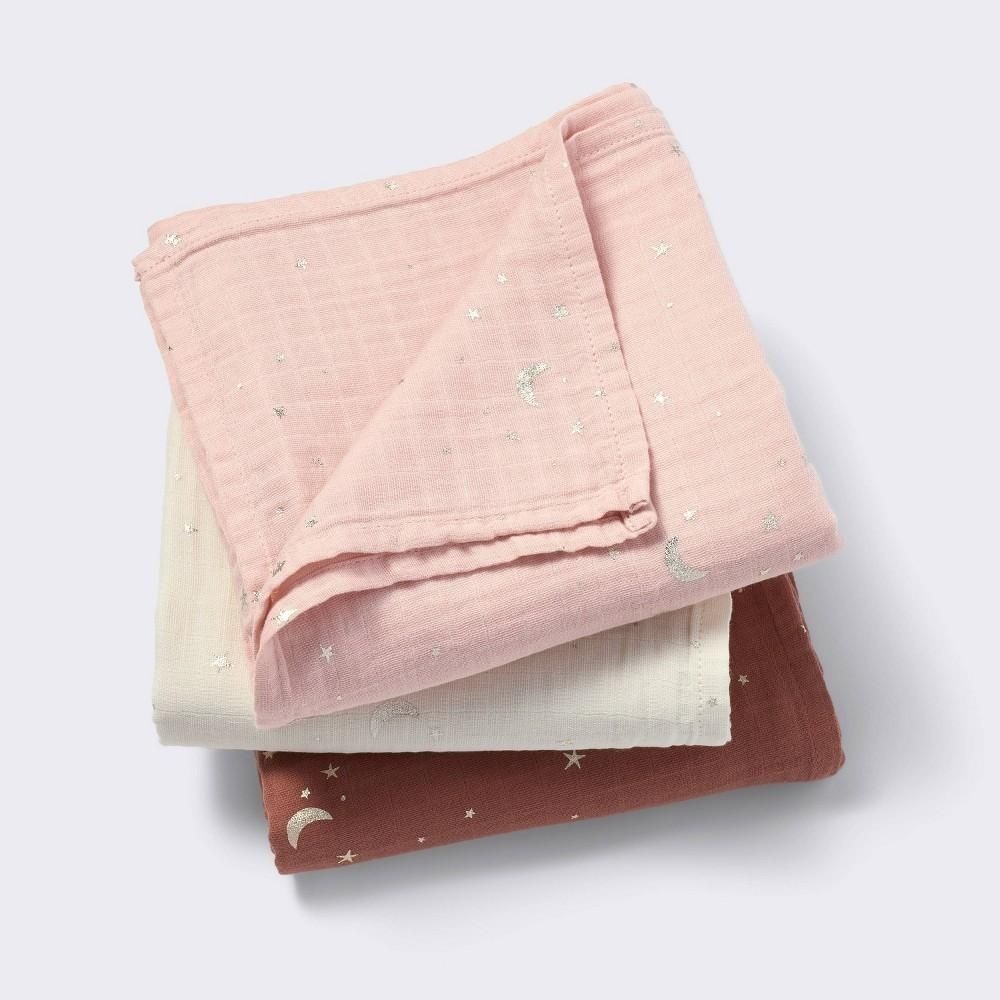 Muslin Swaddle Baby Blanket Warm Metallic 3pk Cloud Island 100% Cotton